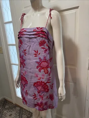 Farm Rio Porcelain Garden Linen Sleeveless Lavender Floral Embroidery Dress S M thumbnail 5