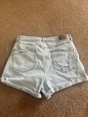 American Eagle Outfitters Light Wash Ripped Denim Shorts mom shorts stretch 12 thumbnail 8