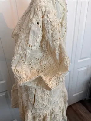 Arose Studio Cream Eyelet Lace Tie-Neck Puff Sleeve Dress thumbnail 9