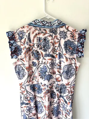 Dalia MacPhee Floral Maxi Dress Short Flutter Sleeve Button Front Pink Blue thumbnail 7