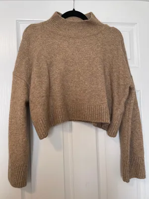 Cropped Turtleneck Sweater in Camel Tan Size L thumbnail 1