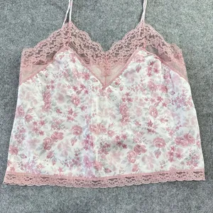 Vintage 80s Coquette Pink Floral Lace‎ Trim Camisole Top Satin Delicate Feminine thumbnail 3