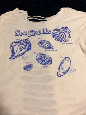 White Tee with Blue Sea Shells Graphic thumbnail 3