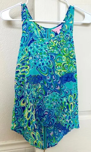 Lilly Pulitzer Silk Aerial Sea Blue Lagoon Blouse Sleeveless Top thumbnail 1