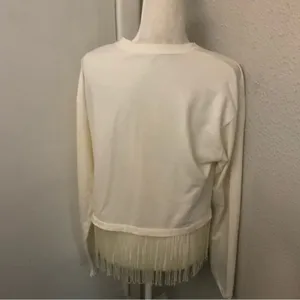 ZARA Trafaluc Ivory Fringe Sweatshirt S Costal Cowgirl Western Festival Rodeo thumbnail 2