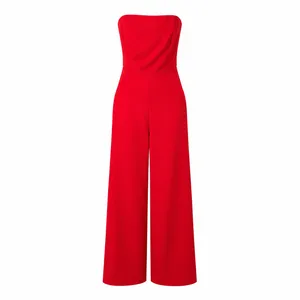 NEW Express Red Crepe Strapless Wide Leg Timeless Stretchy Timeless Jumpsuit XS thumbnail 2
