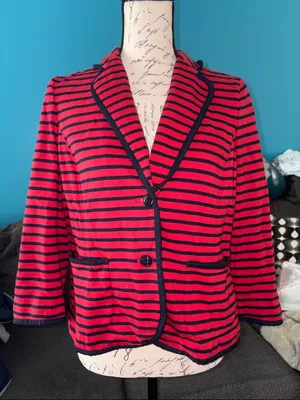 Talbots Vintage Nautical-style Striped Knit Blazer, Medium thumbnail 1