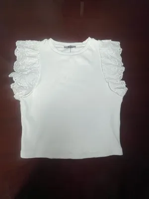 ZARA White Ribbed Eyelet Flutter Sleeve Top Size L Cottagecore Coquette Romantic thumbnail 2