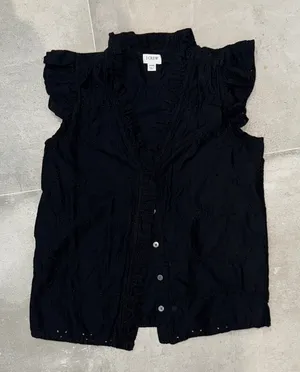 J. Crew Black Eyelet Ruffle Sleeve Blouse {XXS} thumbnail 1