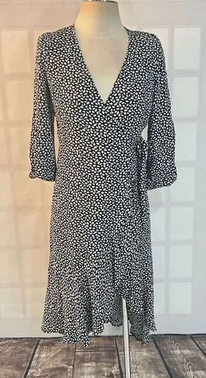 Abercrombie & fitch black and white spotted true wrap long sleeve dress size xsp thumbnail 1