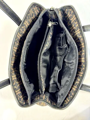 Fossil Brown Black Monogram Jacquard Leather Satchel Bag Y2K thumbnail 3