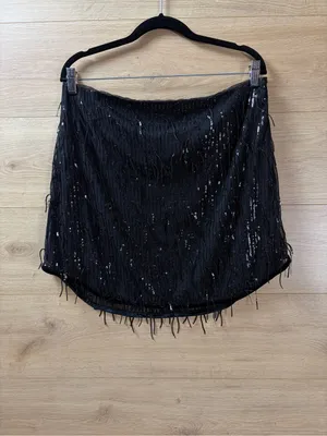 Avec Les Filles Black Sequin Fringe Mini Skirt Large thumbnail 3
