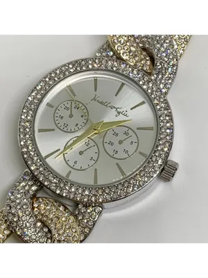 Kendall Kylie women’s watch gold silver tone 37mm rhinestones up to 6.5” running thumbnail 2