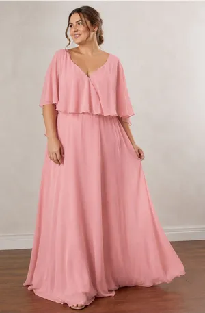 AW Bridal Pink V-Neck Maxi Dress with Flutter Overlay Size 14 thumbnail 1