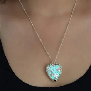 Glow in the Dark Heart Charm silver necklace thumbnail 1