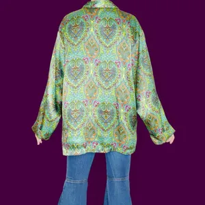 Vintage Y2K Victoria’s Secret Green Abstract Button Down Sleepwear Shirt thumbnail 7
