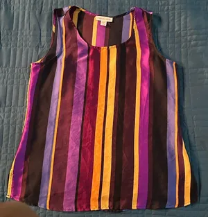 Coldwater Creek EUC M multi-colored striped tank/cami top. Purples, yellow, reds thumbnail 1