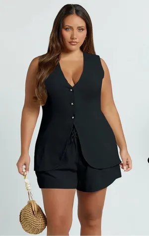 NWT Showpo OLIVIA TOP Longline Linen V Neck Back Tie Vest Top 14 thumbnail 1
