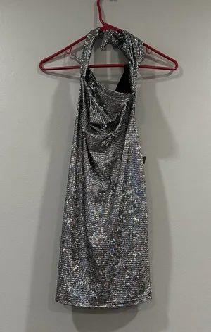 Black Bead Cowlneck Silver Dress M NWOT thumbnail 1