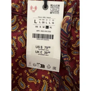 Zara Paisley Print Wide Leg Pants Burgundy Gold Boho Drawstring‎ Large thumbnail 4