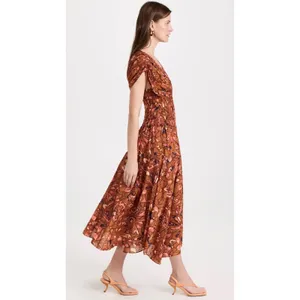 A.L.C.‎ Lucia Floral Smocked Midi Dress Size 6 NWT Burnt Orange thumbnail 6
