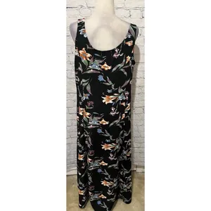 India Boutique Dress Sleeveless Shift Maxi Black Floral Accents One Size thumbnail 3