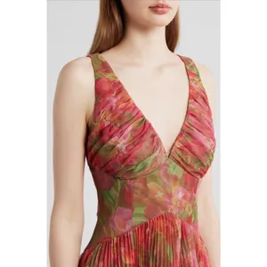 Hutch Eliana Floral Pleated Gown Red Olive Watercolor NWT Size 4 thumbnail 4