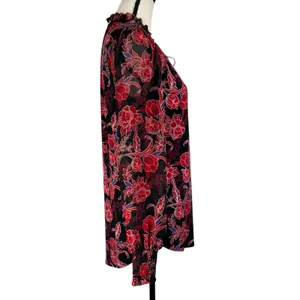 WHBM Small Tunic Top Floral Lined Long Balloon Sleeve Stretch Keyhole Smocked thumbnail 7