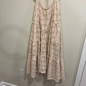 Indikah Womens Sexy Cream Lace Cut Out Tiered Midi Dress Flowy Size XS/Small thumbnail 5