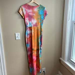 Venus Tie Dye Maxi Dress Small Multi Color Womens Twist Front V-Neck Stretch thumbnail 7