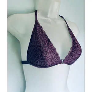 Victoria's Secret Triangle Bralette Purple Lace Floral Lined Front Closure Small thumbnail 2