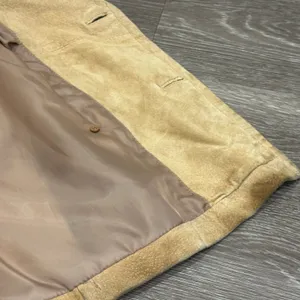 Y2K Live a Little Tan Suede Leather Double Breasted Pea Coat Jacket Small Preppy thumbnail 13