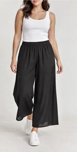 H&M Black Wide Leg Cropped Pull-On Pants High Rise Viscose Size S thumbnail 1
