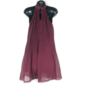 Lulus Burgundy Pleated Halter Mini Dress Ruffle Swing Party Cocktail Small thumbnail 3