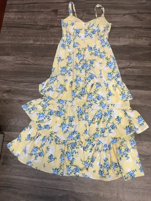 Abercrombie & Fitch Yellow Floral Tiered Midi Dress with Blue Accents thumbnail 4