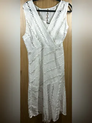 Anthropologie Tracy Reese Size 14 Mariposa White Lace Asymmetrical Midi Dress thumbnail 4
