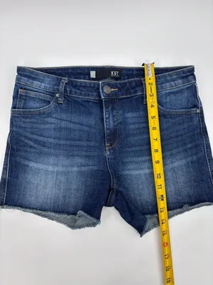 Kut from the Kloth Indigo Blue Frayed Hem Jean Shorts thumbnail 7