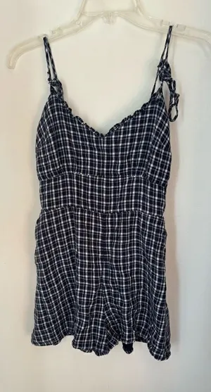 Abercrombie & Fitch Blue Gingham Plaid Linen Blend Romper Size S thumbnail 1