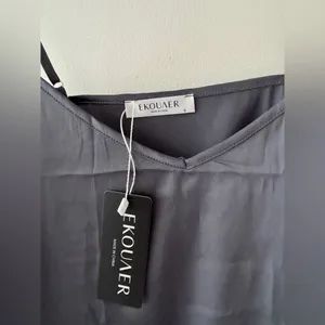 NEW!! Ekouaer Charcoal Gray Silky Satin Cami Sleep Lounge‎ Top thumbnail 3