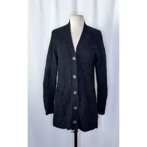 EVERLANE The Oversized Alpaca Cardigan Heathered Black Merino Wool Pockets Small thumbnail 2