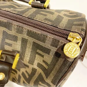 Fendi Brown All‎ Over F Print Satchel Handbag Designer Authentic Leather thumbnail 6