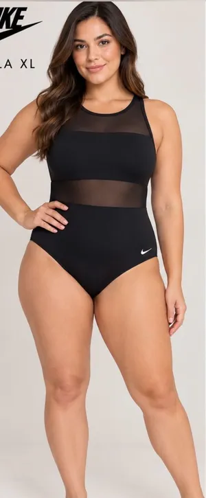 Nike Black Mesh-Inset High-Neck One-Piece Swimsuit size XL thumbnail 1