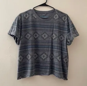 2/$15 M- American Eagle Outfitters Gray and‎ Blue Diamond Striped Crop Top thumbnail 1
