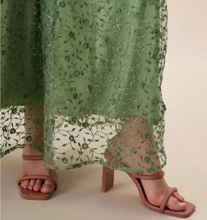 RIHOAS Women's Green Embroidery Mesh Slip Maxi Dress XS thumbnail 5