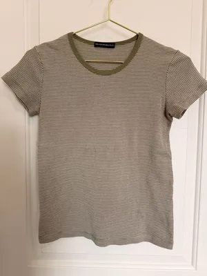 Brandy Melville Basic Cotton Tee Ashlyn Green and White Striped Fitted T-Shirt thumbnail 1