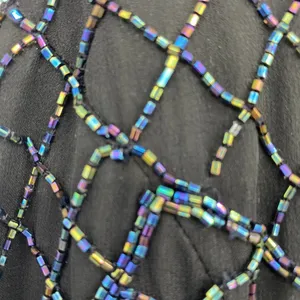 Vintage 90s Pure Silk Beaded Floral Mini Dress Flowy Cocktail Black Womens XS thumbnail 5