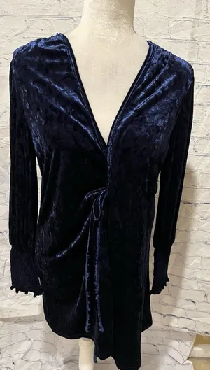 Rihoas Blue Velour Velvet Long Sleeve Wrap V-Neck dress Medium thumbnail 1