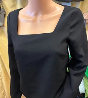 HM Black Square‎ Neck Long Sleeve Blouse Top XS Solid Minimalist Professional thumbnail 1