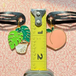 Handmade peach & plant dangle hair clips set of 2!🍑 thumbnail 3