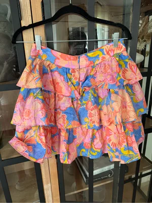 Olivaceous Floral tiered ruffle mini skirt cotton high rise waisted thumbnail 4